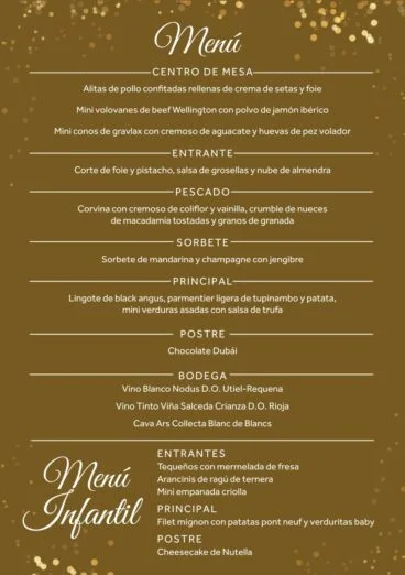 Menú para el Cotillón de Nocehvieja