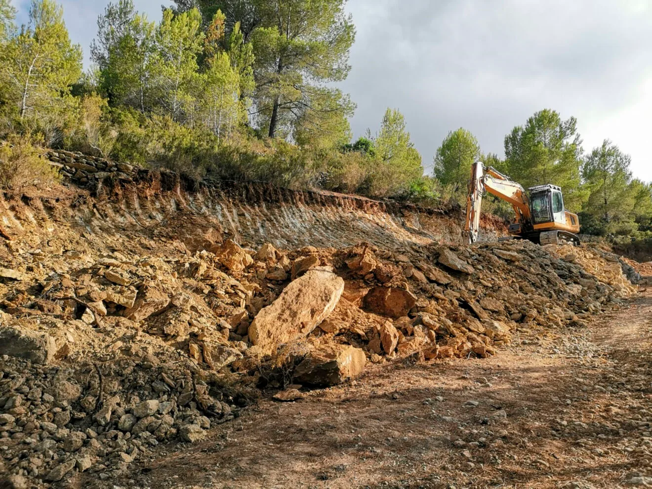 Obras y maquinaria pesada efectuando trabajos sobre la Muntanya Llarga de Llíber para ejecutar el PAI (archivo)