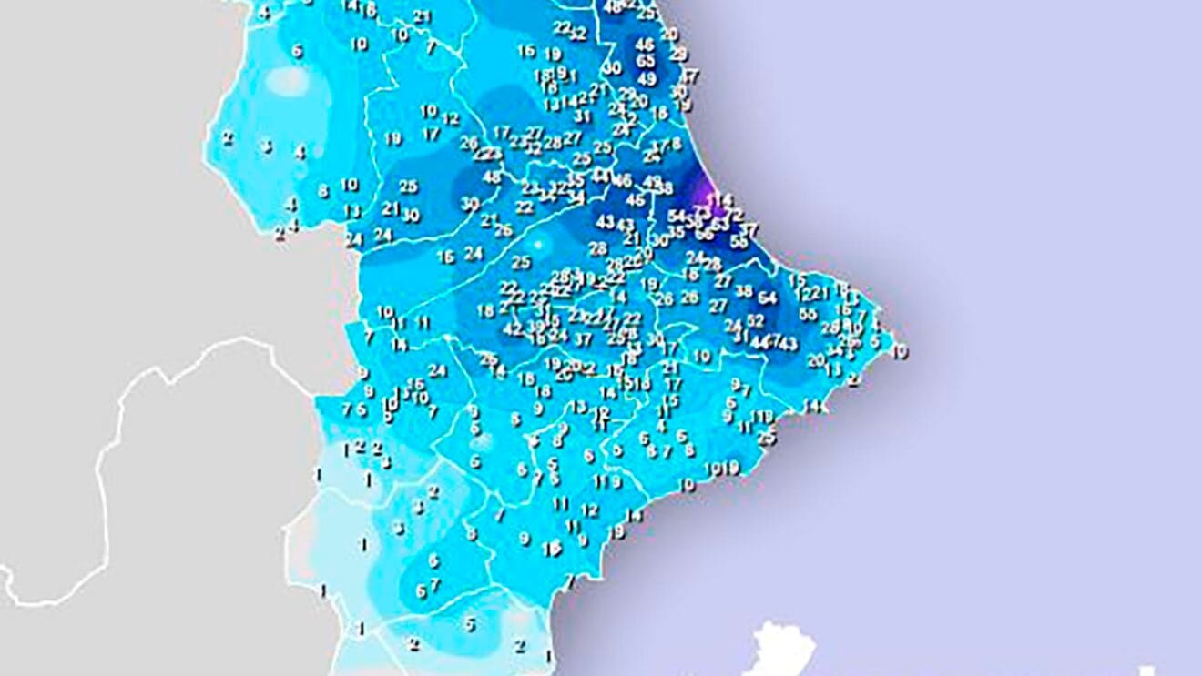 Precipitación acumulada en la Comunitat Valenciana el 11 de octubre de 2025 a las 08.40 horas - AVAMET