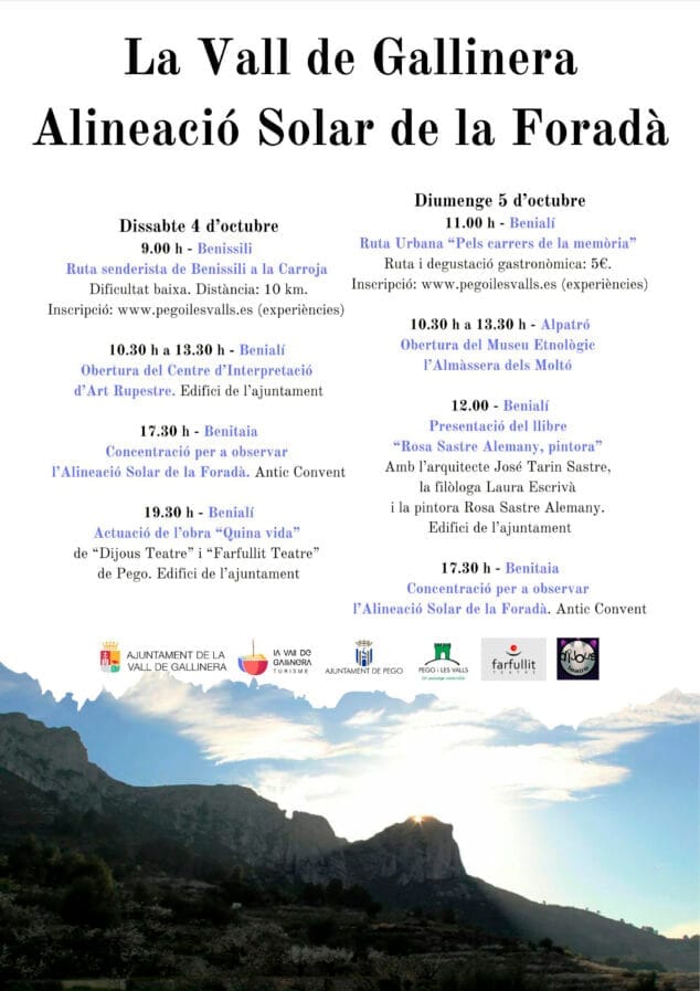 Imagen: Programación de l'Alineació Solar de la Foradà de la Vall de Gallinera en octubre de 2025