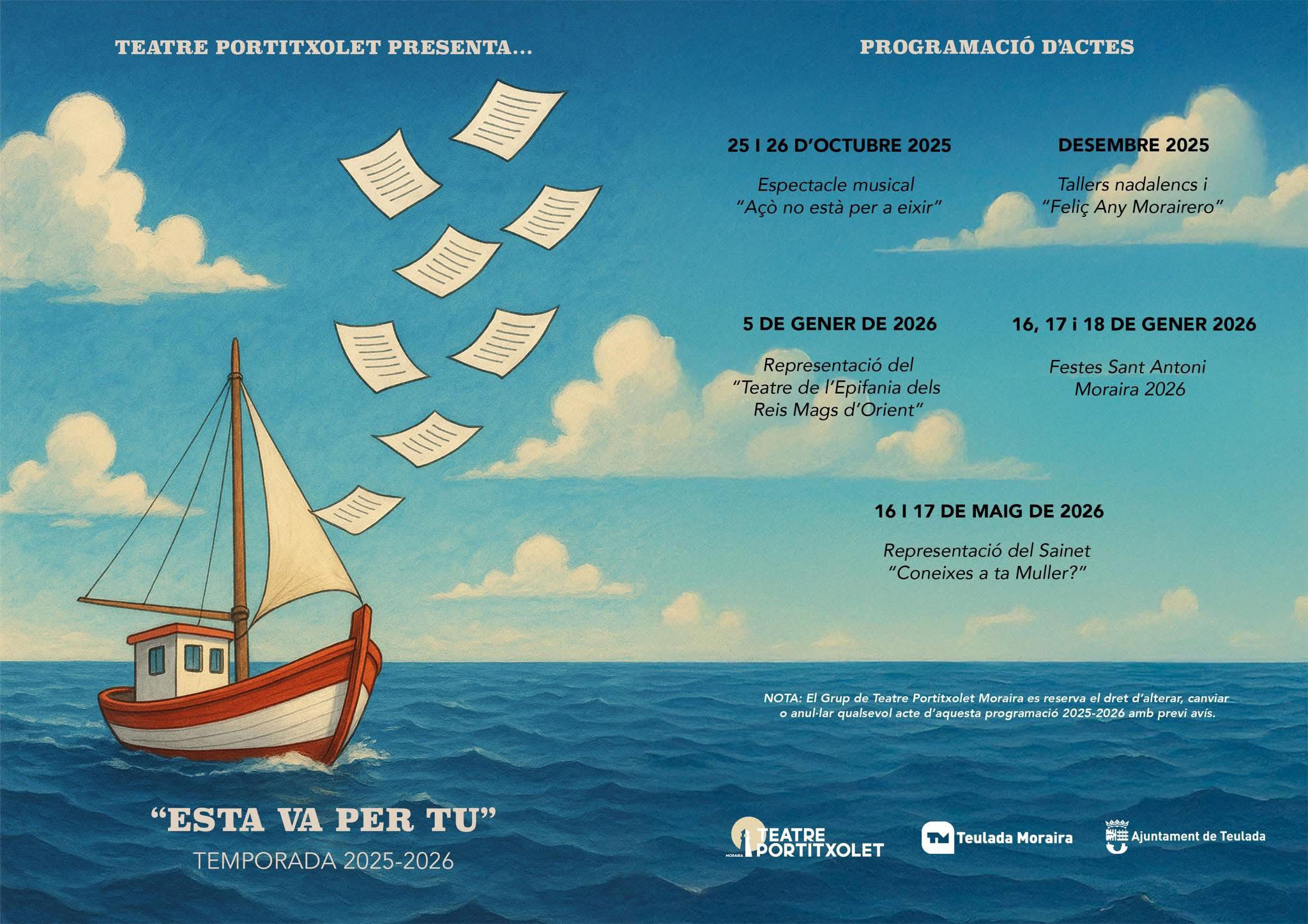 El Teatre Portitxolet de Moraira abre su temporada en homenaje a Antonio Ivars Vallés «Mixeta» 7 programacion esta va per tu del teatre portitxolet de moraira la temporada 2025 2026