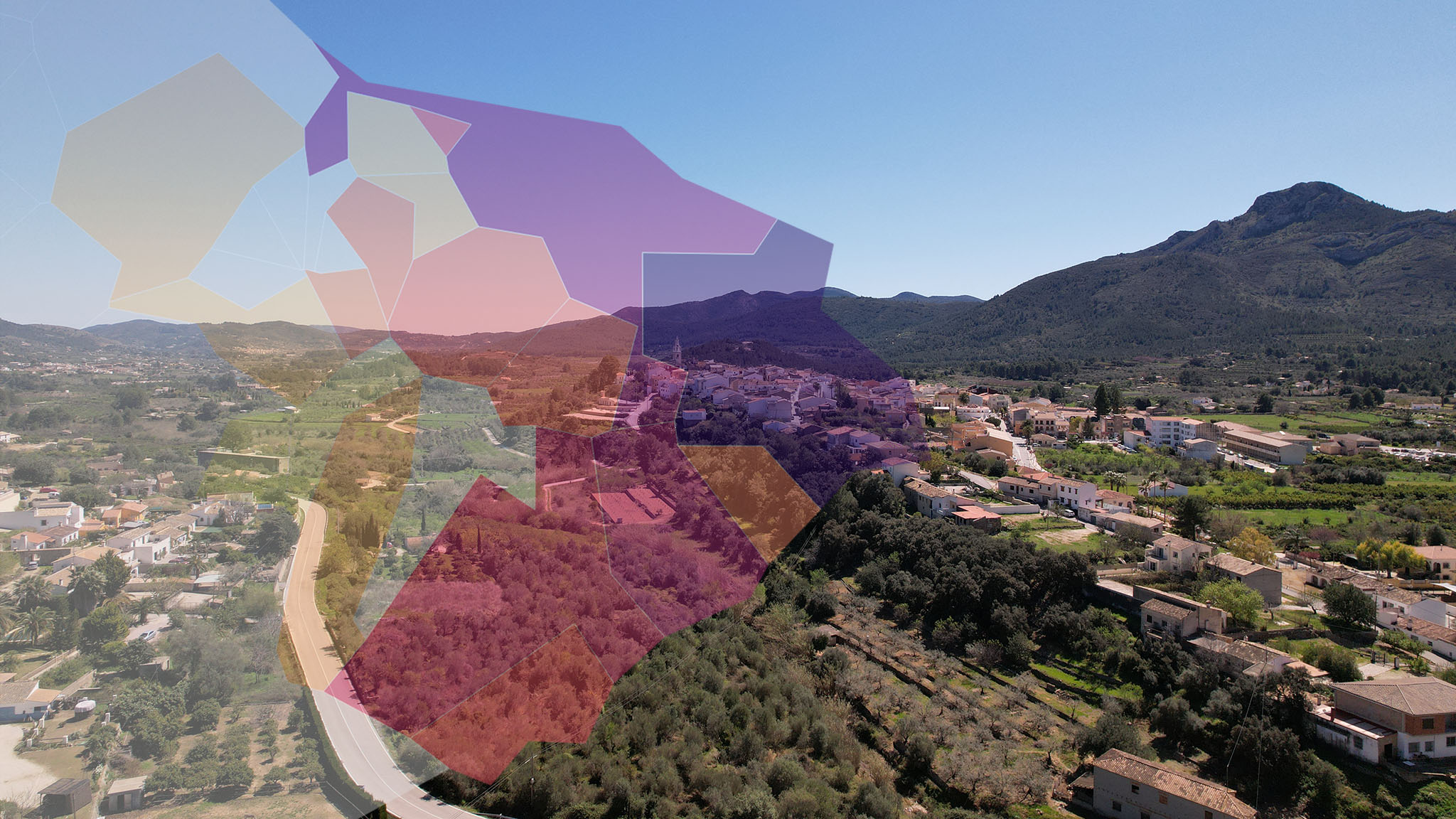 vista aerea de parcent y grafica sobre la renta bruta media en la marina alta archivo