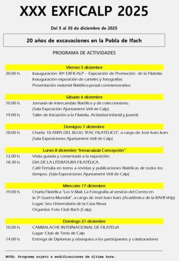 Programa de actividades XXX EXFICALP 2025