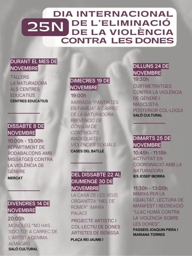 Imagen: Benissa organiza una serie de eventos educativos y culturales para conmemorar el Día contra la Violencia de Género