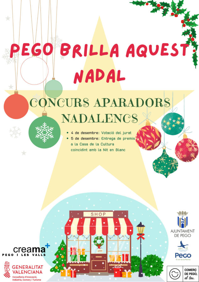 Pego enciende la Navidad con una nueva edición de la Nit en Blanc este 2025 2 Imagen: Cartel del concurso de escaparates navideños de Pego en 2025