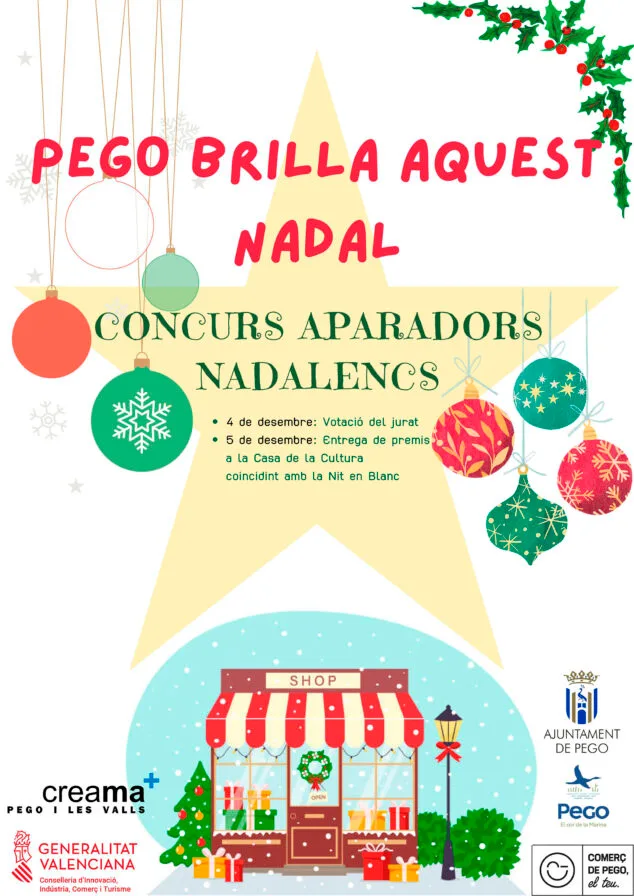 Pego enciende la Navidad con una nueva edición de la Nit en Blanc este 2025 2 Imagen: Cartel del concurso de escaparates navideños de Pego en 2025