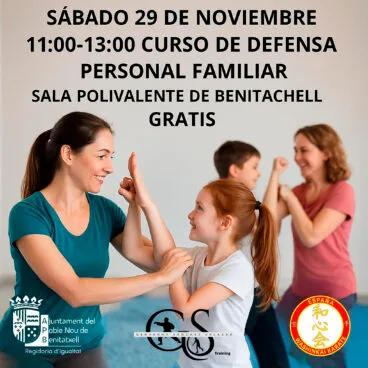 Cartel del taller de autodefensa familiar en Benitatxell por el 25N