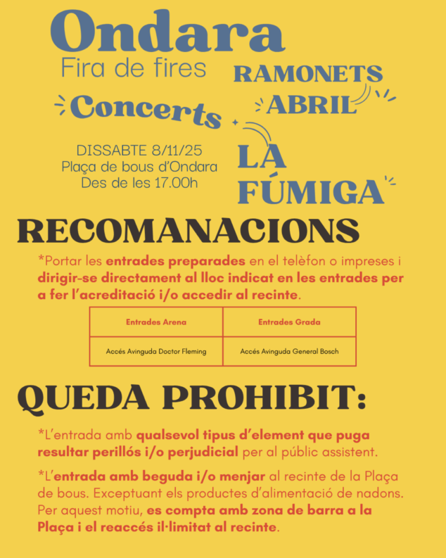 Todo lo que necesitas saber para el concierto de La Fúmiga en Ondara de este fin de semana: horarios, accesos y normas 3 Imagen: Concierto de La Fúmiga en Ondara, recomendaciones y prohibiciones