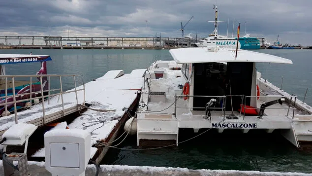 Imagen: Embarcaciones en el puerto de Dénia cubiertas de nieve (archivo)