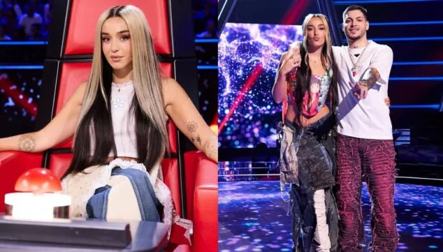 Imagen: Lola Índigo durante su participación en La Voz, con un diseño de Devol Studio firmado por Rosa Gasent