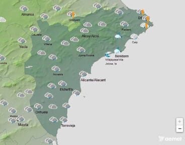 Mapa de predicción de la AEMET en Alicante para el sábado 15 de noviembre 2025 a las 23.00 horas