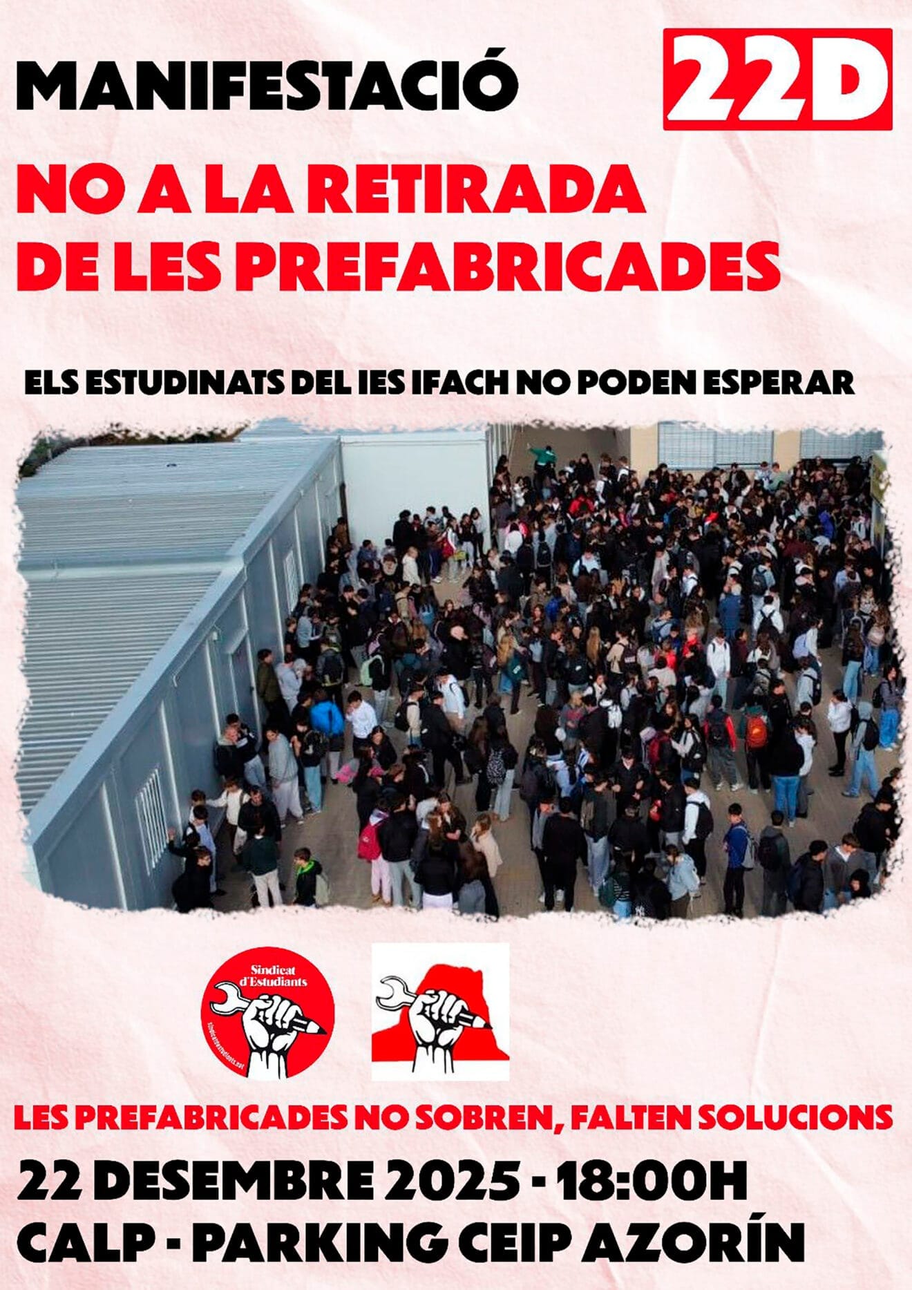 Cartel de la manifestación convocada por el Sindicat d’Estudiants del IES Ifach de Calp