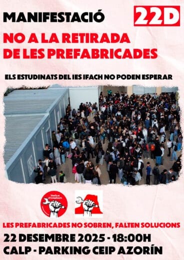 Cartel de la manifestación convocada por el Sindicat d’Estudiants del IES Ifach de Calp