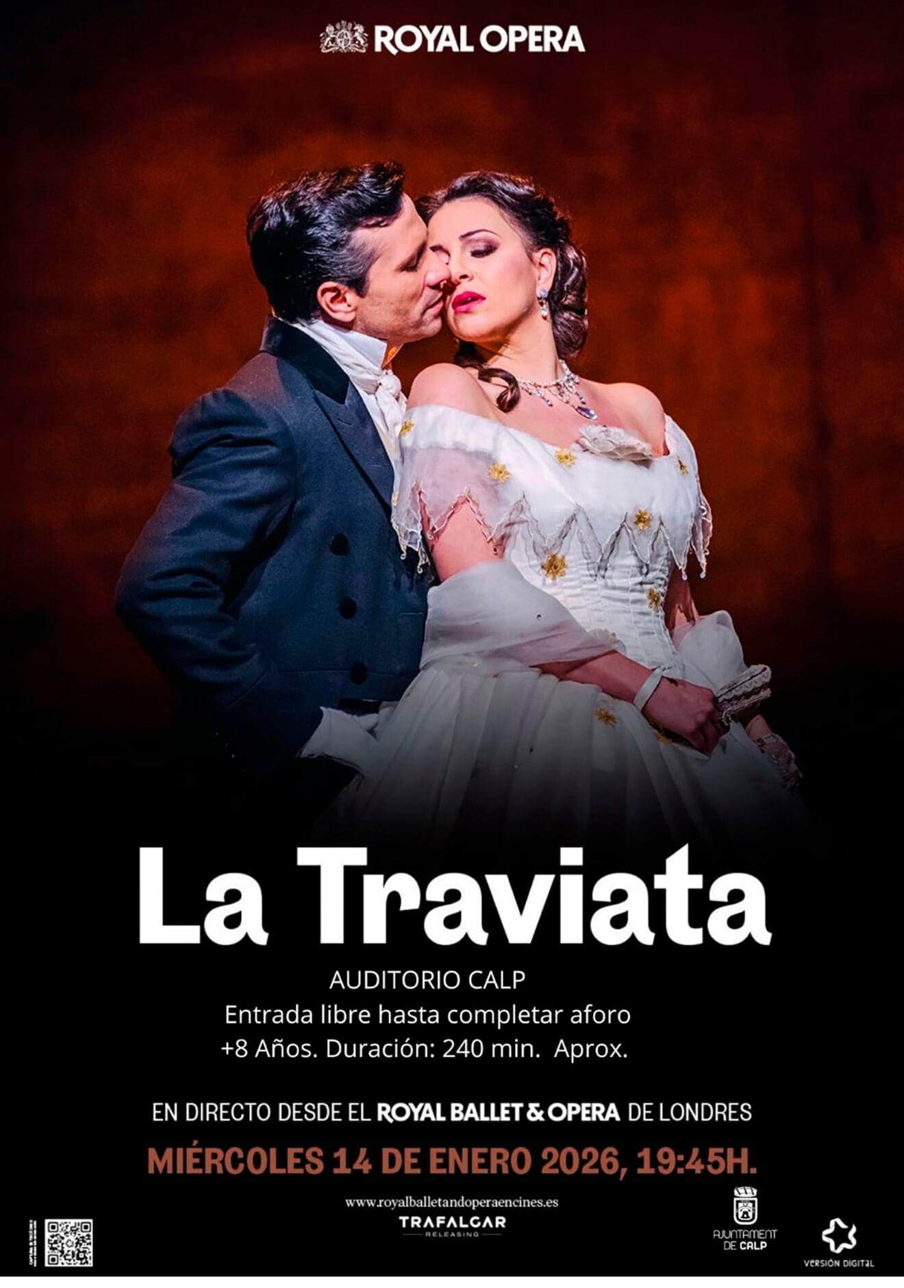 Cartel de la retransmisión de 'La Traviata' de The Royal Ballet and Opera de Londres en Calp en 2026