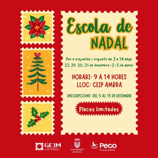 Pego anuncia las fechas de su Escuela de Navidad 1 Imagen: Cartel Escuela de Navidad de Pego
