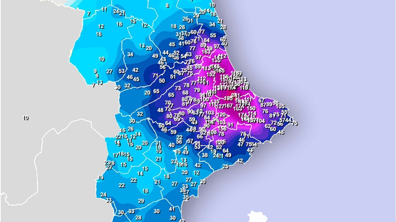 Mapa de precipitación acumulada en 48 horas a 26 de diciembre de 2025 en la Comunitat Valenciana - AVAMET