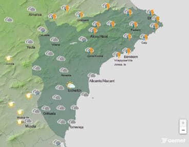 Mapa de predicción de la AEMET en Alicante para el jueves 25 de diciembre 2025 a las 14.00 horas