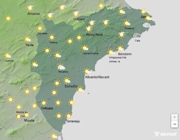 Mapa de predicción de la AEMET en Alicante para el miércoles 24 de diciembre 2025 a las 15.00 horas