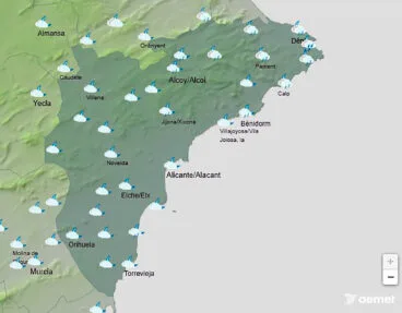 Mapa de predicción de la AEMET en Alicante para el miércoles 24 de diciembre 2025 entre las 18.00 y las 00.00 horas