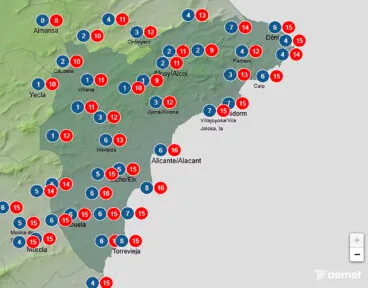 Mapa de temperaturas en Alicante el martes 23 de diciembre  2025 – AEMET
