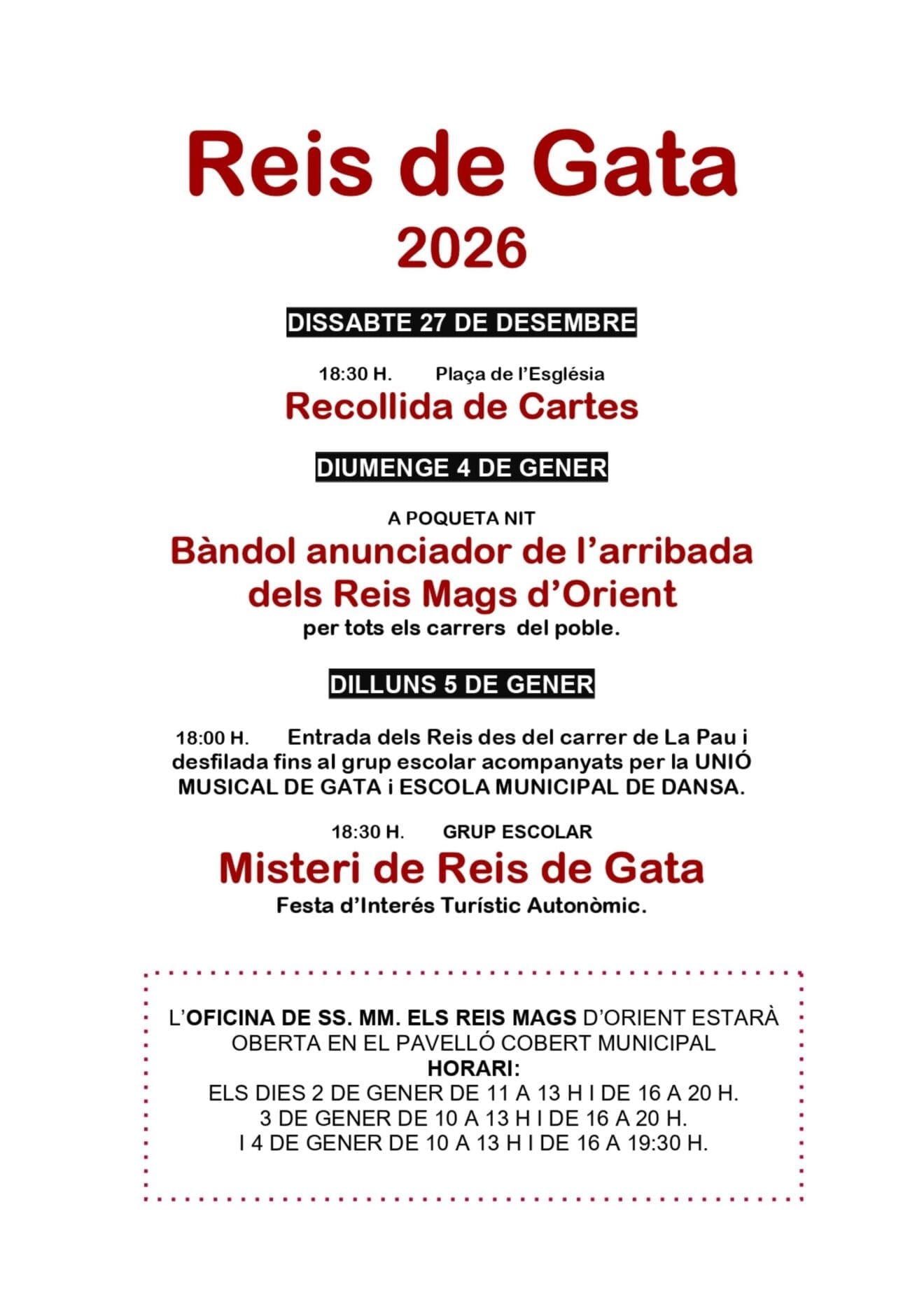 Programa del Misteri de Reis 2026 de Gata