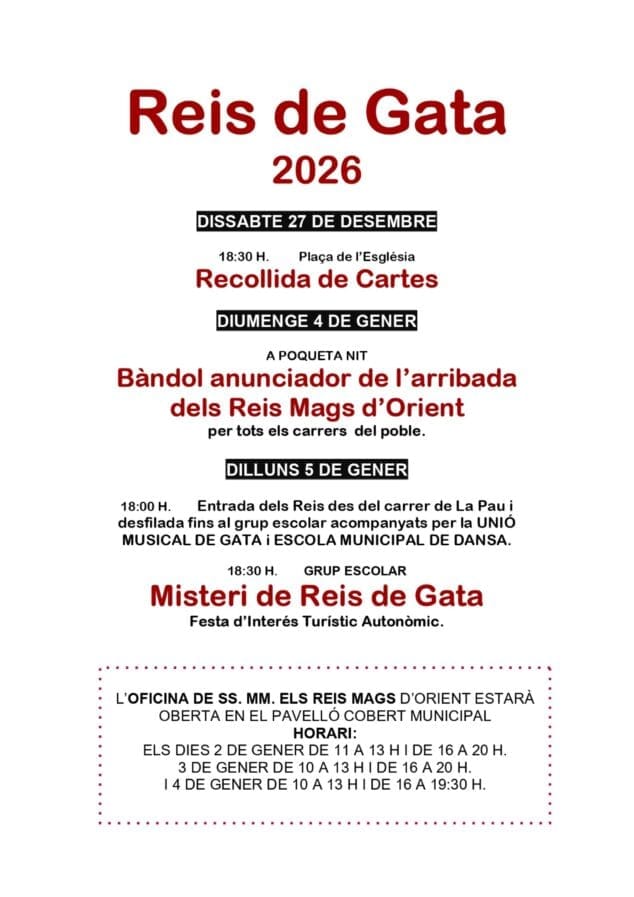 Imagen: Programa del Misteri de Reis 2026 de Gata