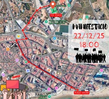 Recorrido de la manifestación convocada por el Sindicat d’Estudiants del IES Ifach de Calp