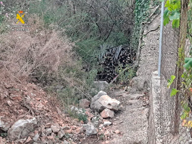 Imagen: Cable de cobre robado en la Marina Alta descubierto por la Guardia Civil de Calp
