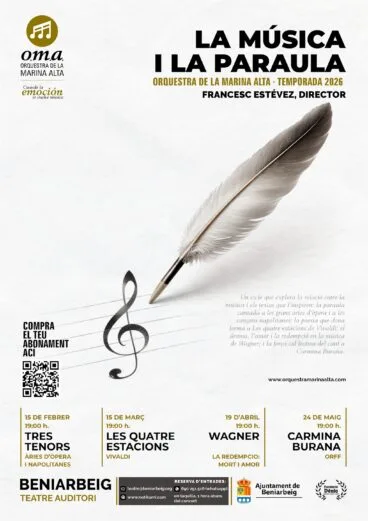 Cuatro conciertos para unir música y palabra en la Temporada 2026 de la Orquesta de la Marina Alta