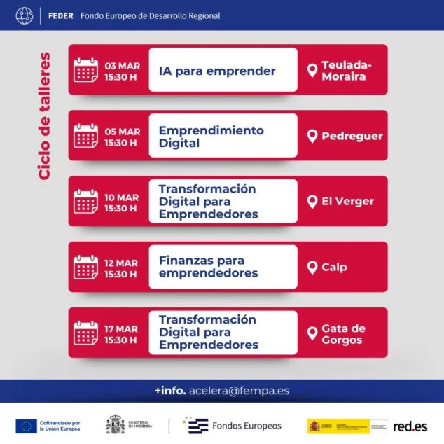 CREAMA impulsa la competitividad empresarial con nuevas jornadas sobre digitalización 2 Imagen: Calendario de sesiones en Teulada-Moraira, Pedreguer, El Verger, Calp y Gata de Gorgos sobre IA