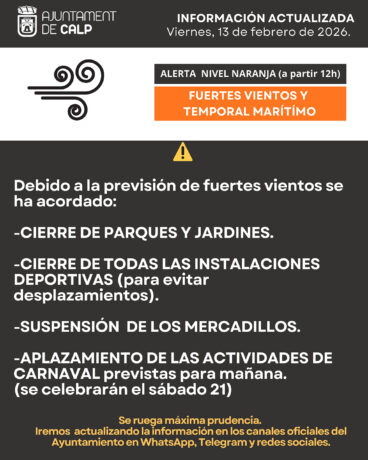 Calp kündigt aufgrund der orangefarbenen Warnstufe Einschränkungen an und verschiebt den Karneval.