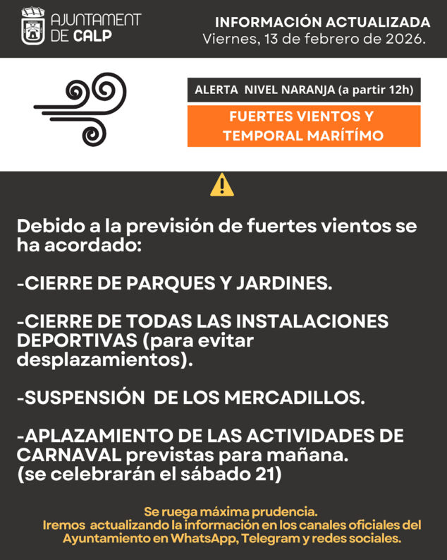 Imagen: Calp anuncia restricciones y aplaza el Carnaval por la alerta naranja
