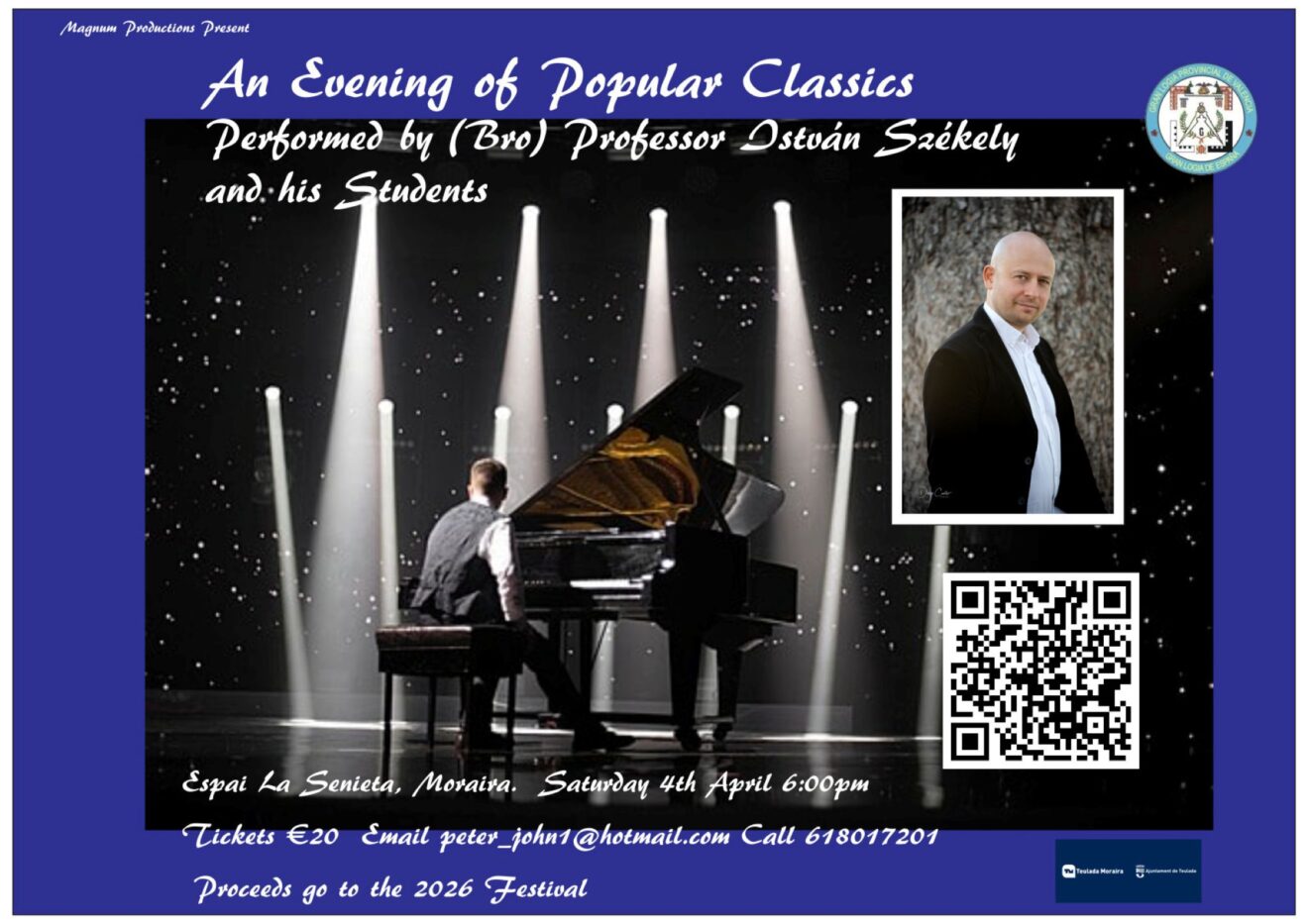 Plakat zur Ankündigung des Konzerts „Ein Abend mit populären Klassikern“ im Auditorium Espai La Senieta in Moraira