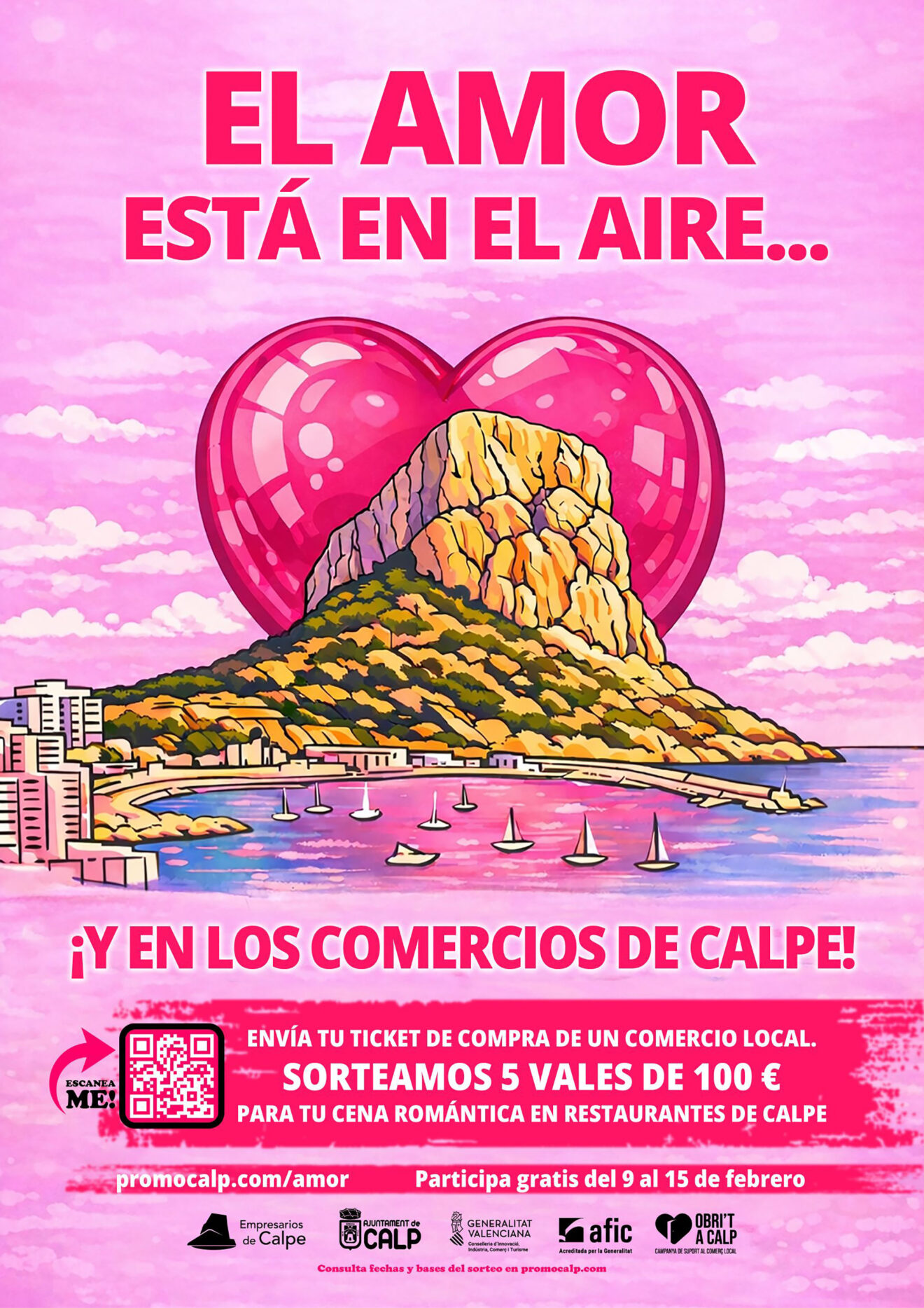 Plakat für die Valentinstagskampagne der örtlichen Unternehmen in Calp