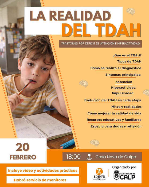 Imagen: Cartel de la charla 'La realidad del TDAH' en Calp