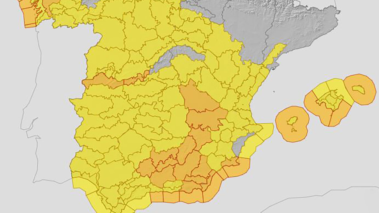 Karte der aktiven Wetterwarnungen von AEMET am Donnerstag, dem 5. Februar 2026 in Spanien