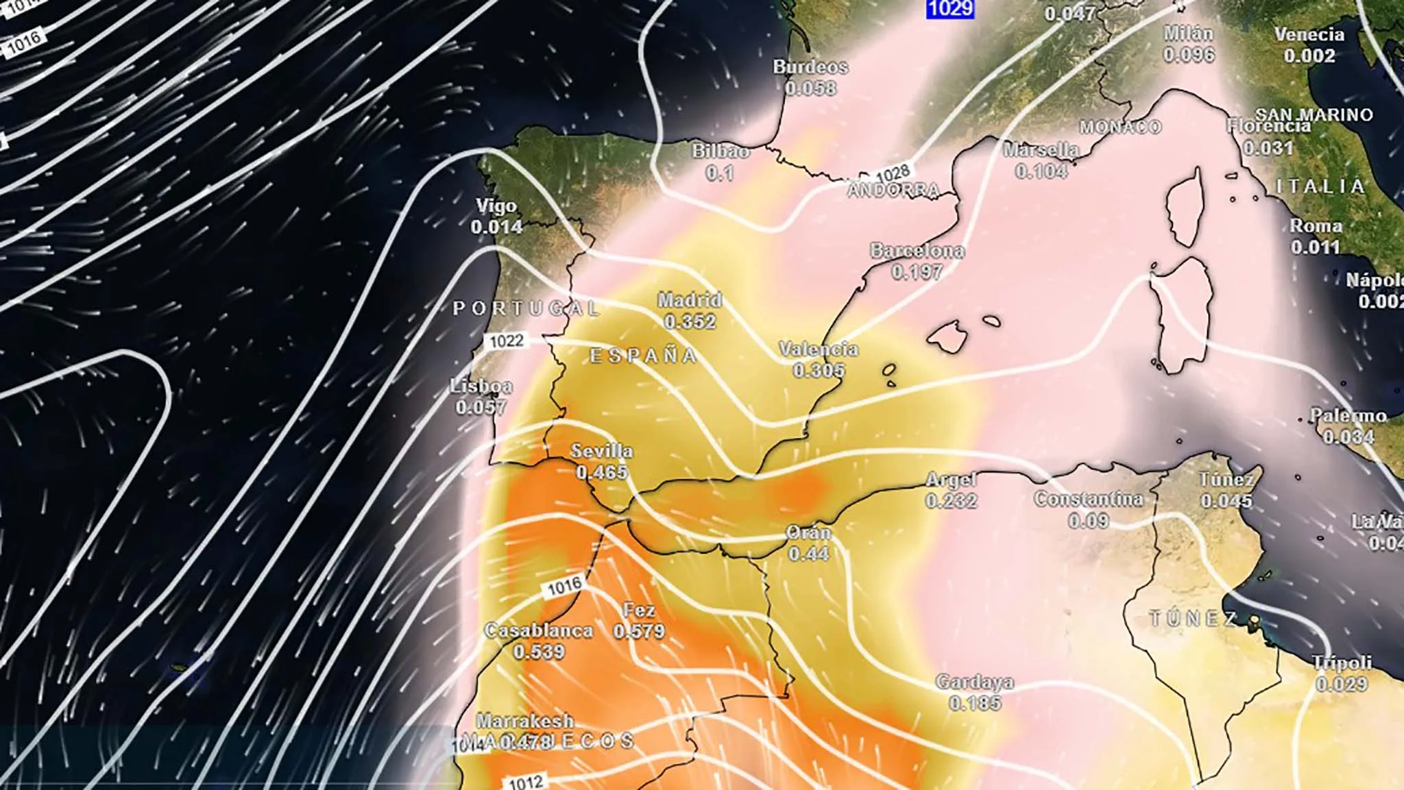 mapa de la calima compartido por el laboratorio de climatologia de la universidad de alicante fuente meteored