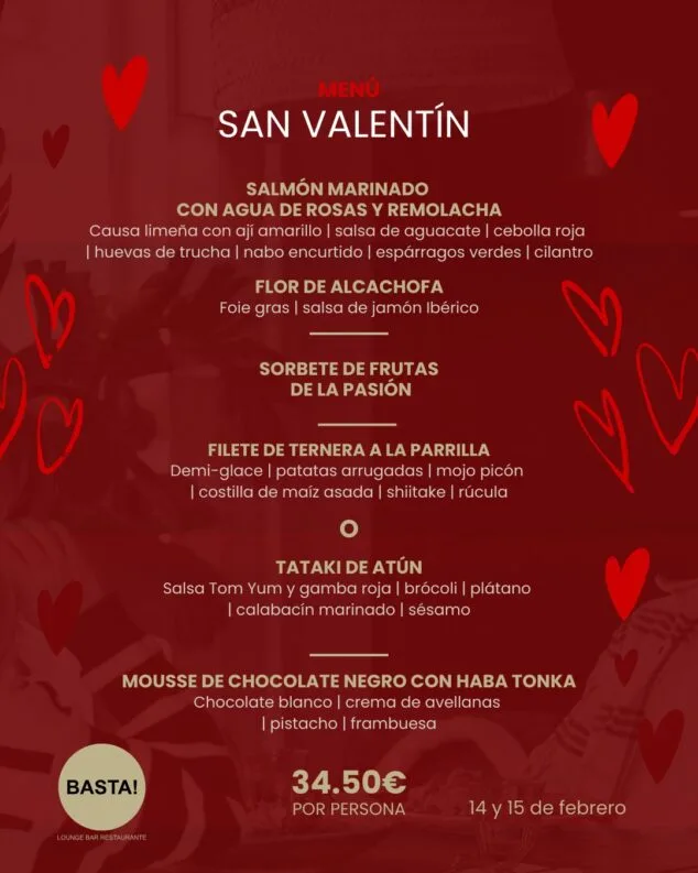 Imagen: Menú de Basta! Loung Bar Restaurante para celebrar San Valentín en 2026