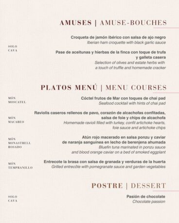 Het menu van Montesanco Winery ter ere van Valentijnsdag in 2026.