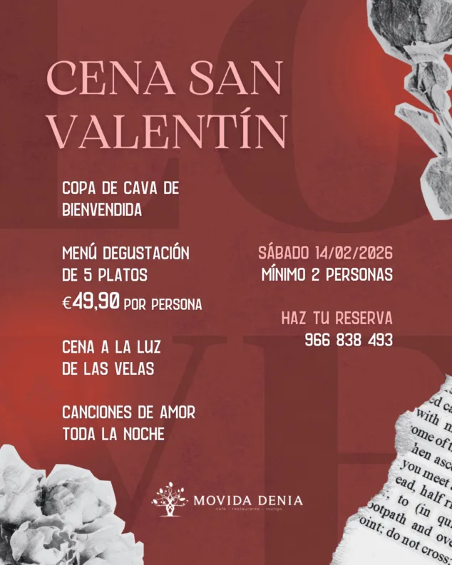 Imagen: Menú de Movida Dénia para celebrar San Valentín en 2026