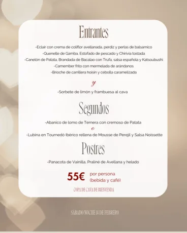 Menú de Restaurante La Cumbre para celebrar San Valentín en 2026