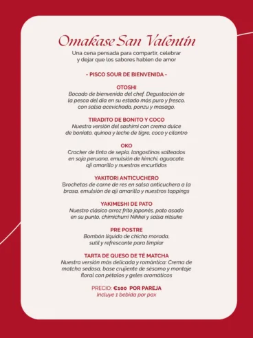 Menú de Restaurante Mi AlmaZara para celebrar San Valentín en 2026