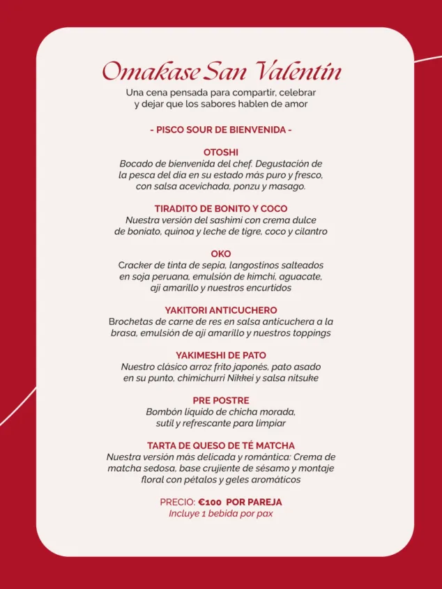 Imagen: Menú de Restaurante Mi AlmaZara para celebrar San Valentín en 2026