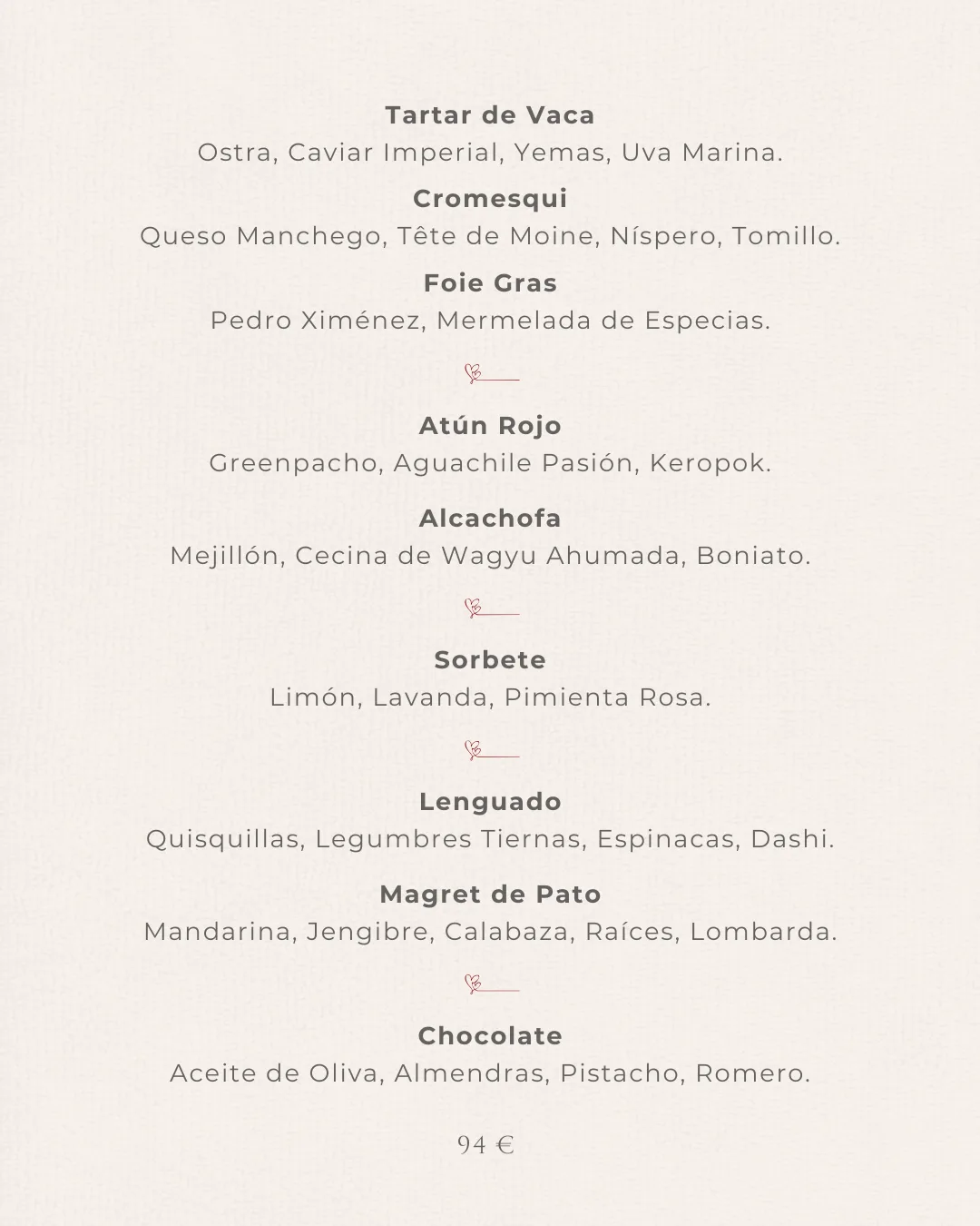 Menú de Restaurante Tosca para celebrar San Valentín en 2026