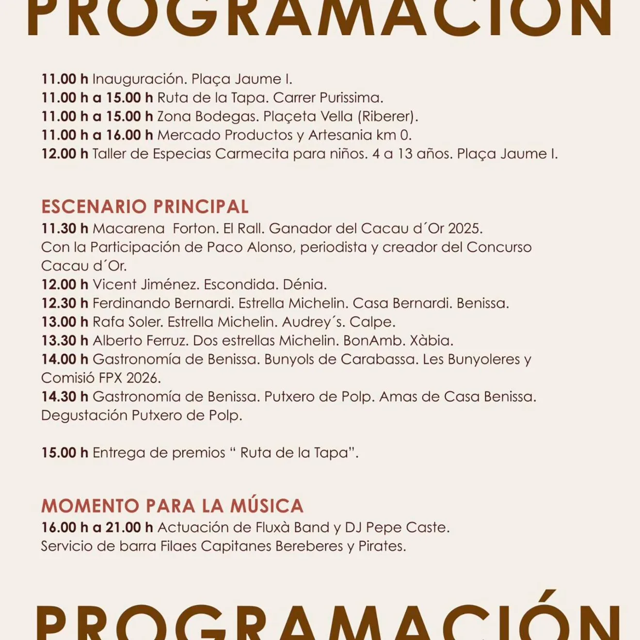 Programación de la jornada gastronómica 'Essència, putxero de polp de Benissa'