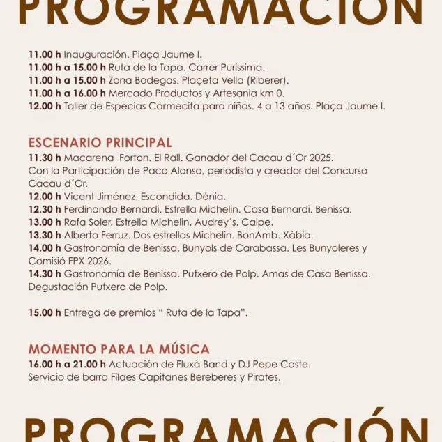 «Essència», el festival del putxero de polp de Benissa: programa, fecha y restaurantes clave 3 Imagen: Programación de la jornada gastronómica 'Essència, putxero de polp de Benissa'