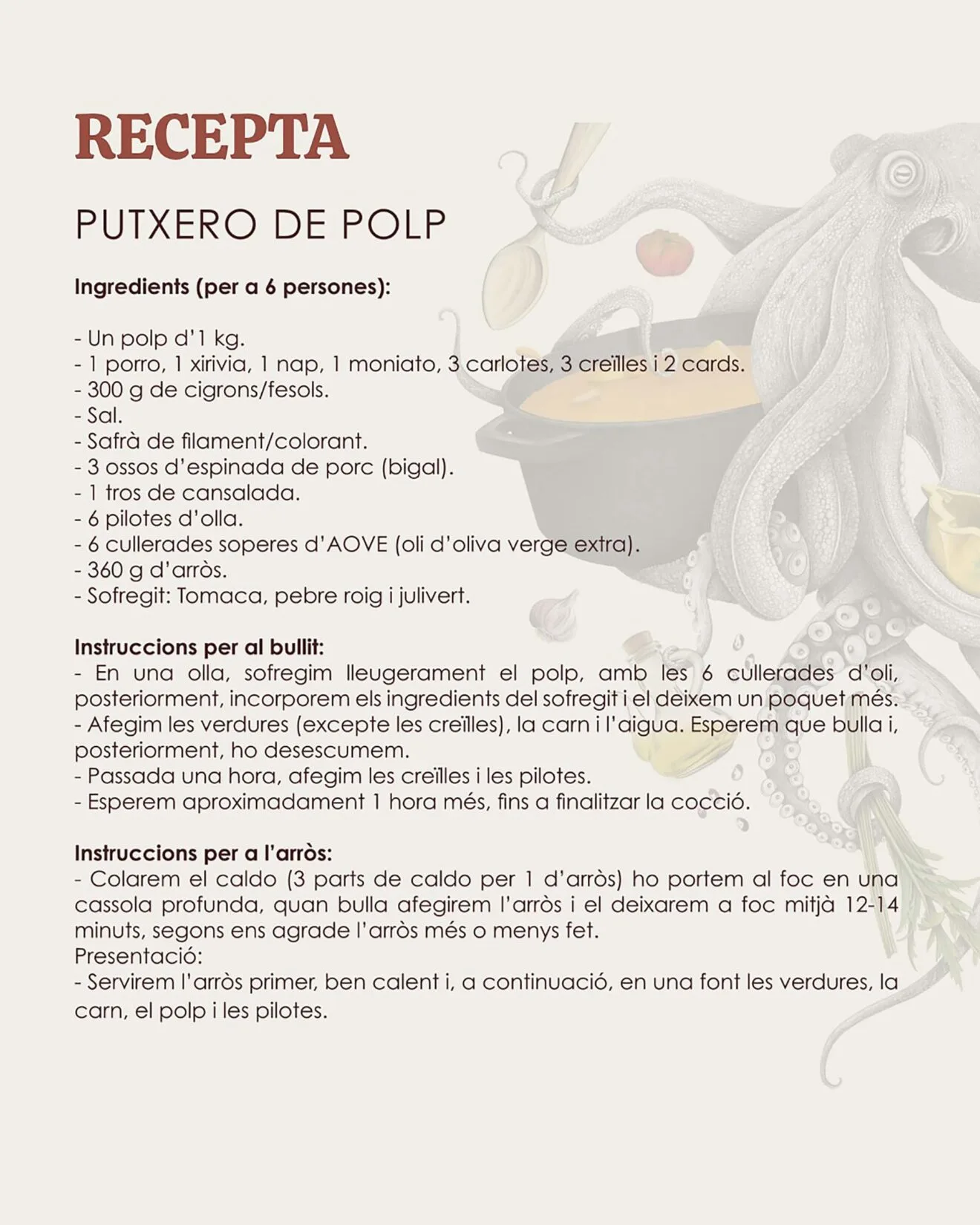Receta autóctona del putxero de polp de Benissa