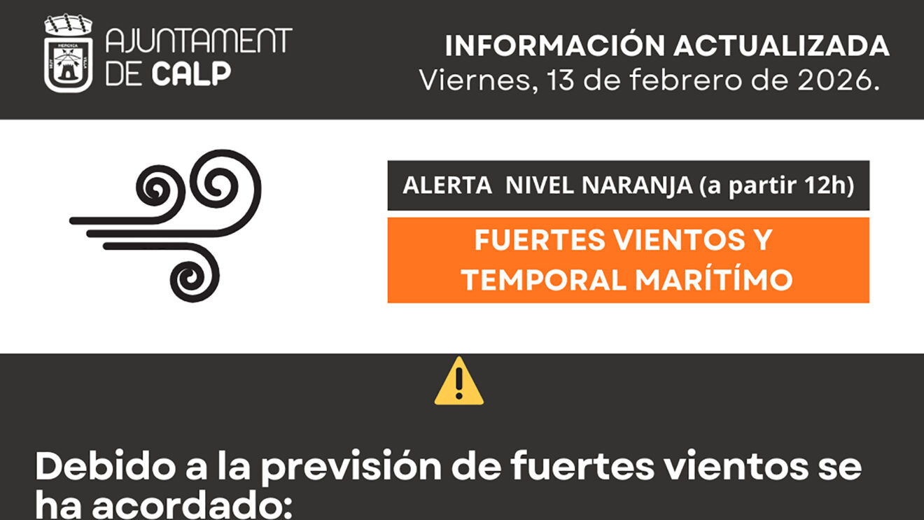 Einschränkungen in Calp aufgrund der orangefarbenen Windwarnung