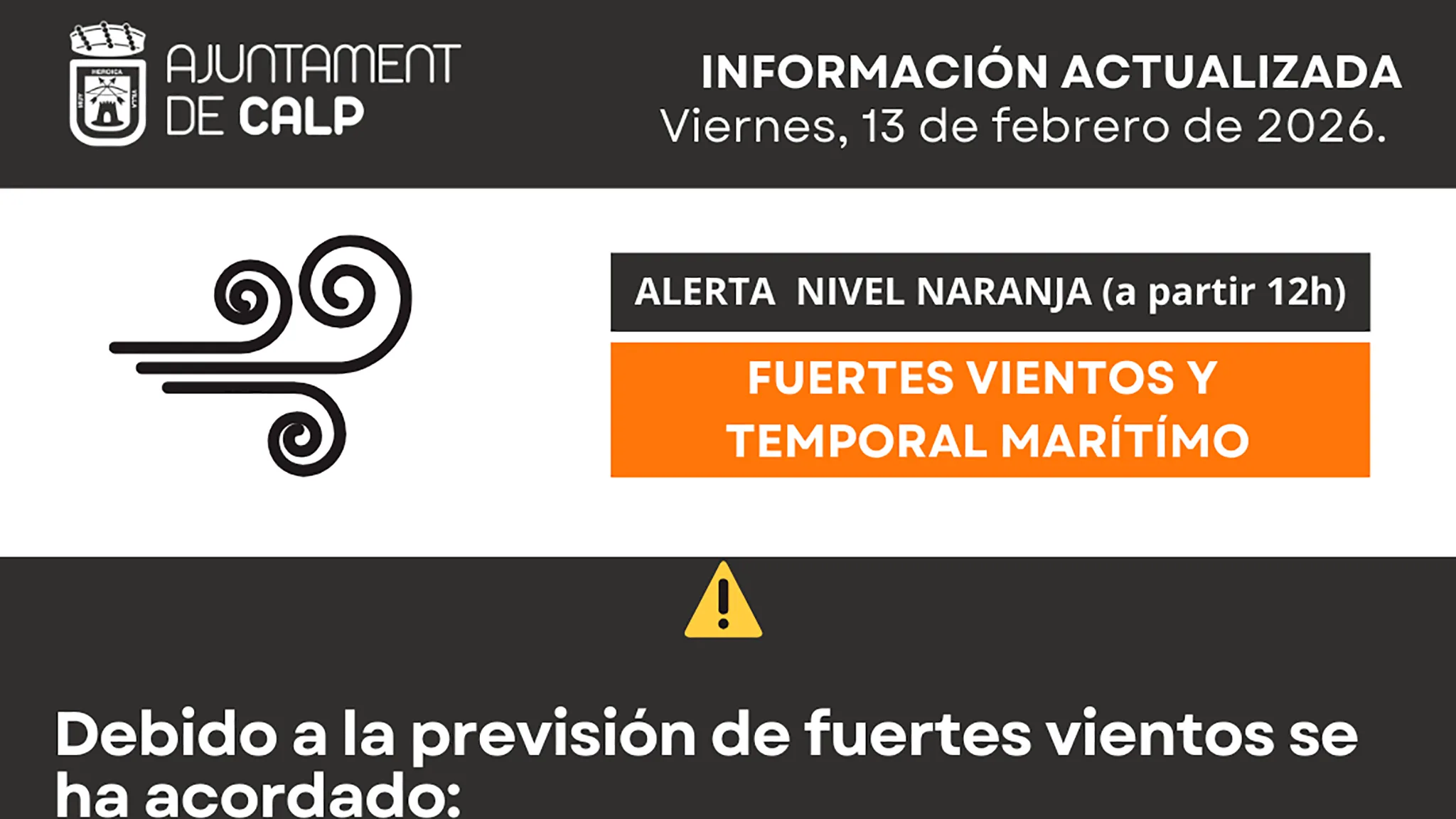 restricciones en calp por la alerta naranja por viento