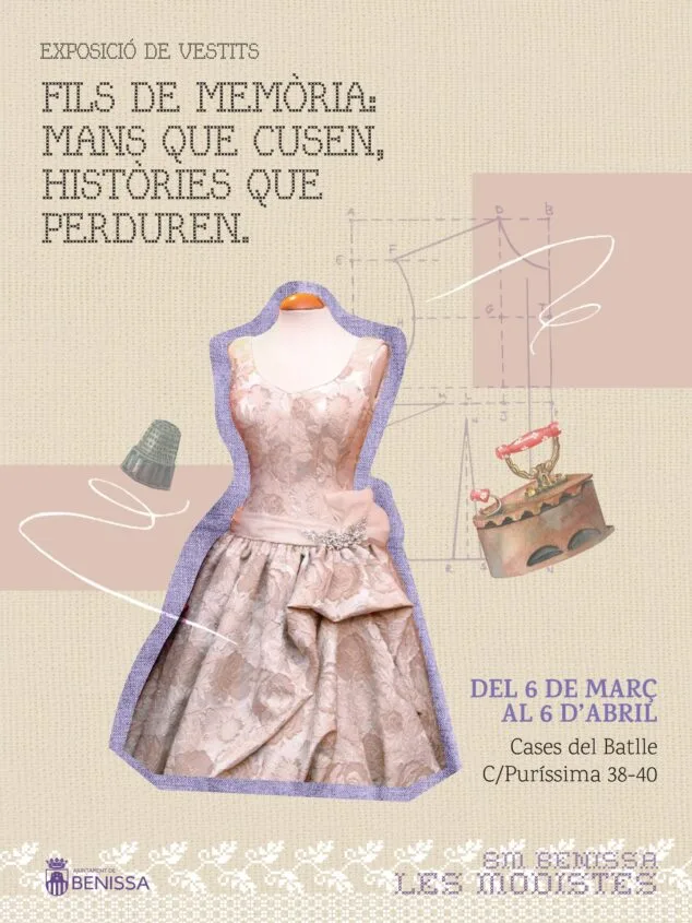 Imagen: Cartel de la exposición 'Fils de memòria, mans que cusen, històries que perduren' por el 8M en Benissa